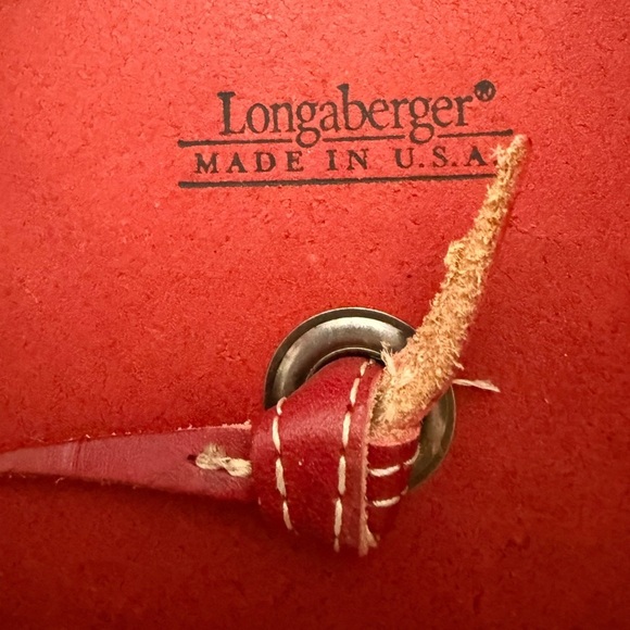 LONGABERGER Woven Sewing Basket with Red Leather Lid and Inserts - Picture 10 of 14